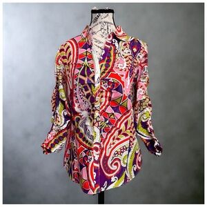Lafayette 148 Silk-Blend Paisley Blouse |Jewel Tone Print | Size 6